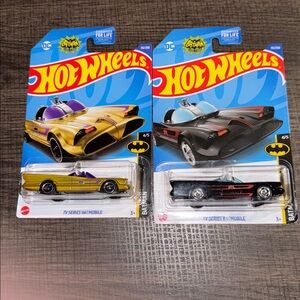 2 Mattel Hot Wheels Batmobiles 1966 TV Series Gold and Black